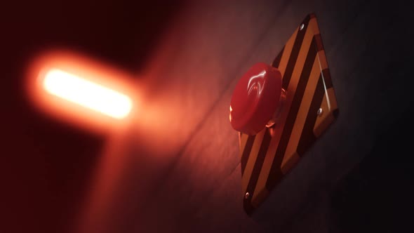Close up of a big red vintage button during a dangerous emergency situation. alt
