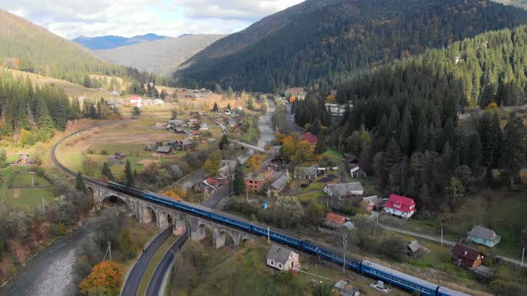 Aerial Train Railway Mountains Forest Valley Nature alt