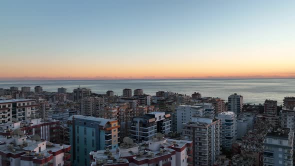 Colorful Panorama over the city Aerial View 4 K Alanya Turkey alt