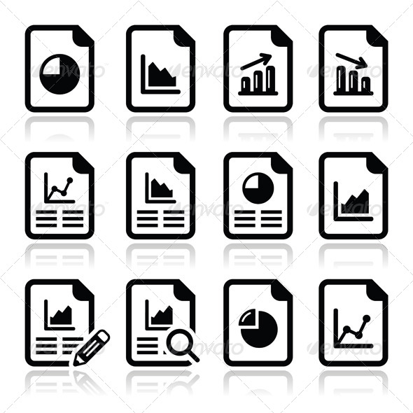 Document with Pie Charts and Graph Icons - Concepts Business