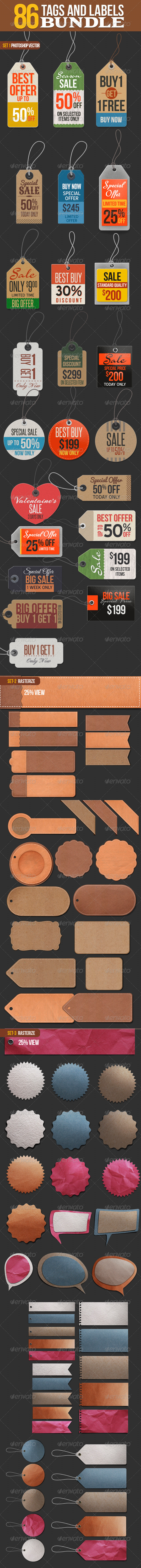 86 Tags and Labels Bundle - Badges & Stickers Web Elements