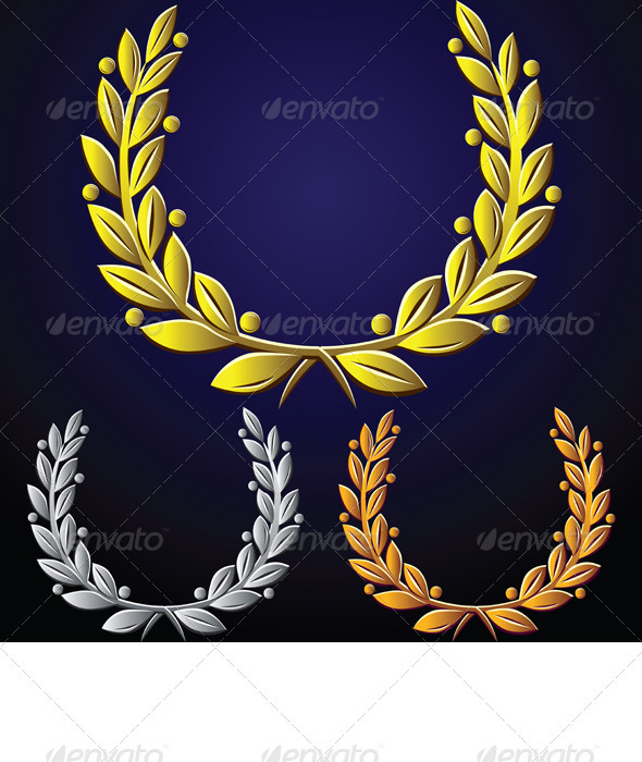 Vector set of golden laurel wreaths, silver, bronz - Decorative Symbols Decorative