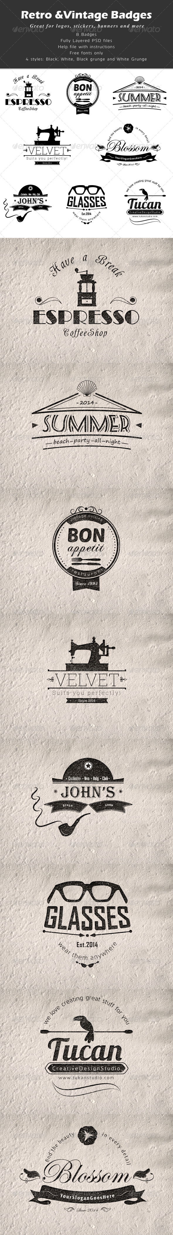 8 Retro and Vintage Badges - Badges & Stickers Web Elements