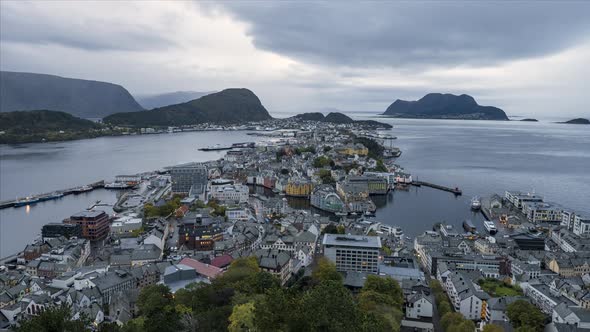 Alesund Town In More og Romsdal County From Aksla Viewpoint In Norway. - wide timelapse alt
