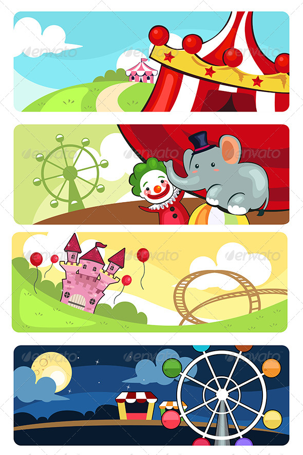Amusement Park Banners - Decorative Vectors