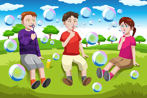Kids Blowing Bubbles - People Characters