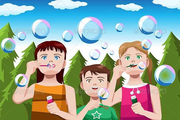 Kids Blowing Bubbles - People Characters