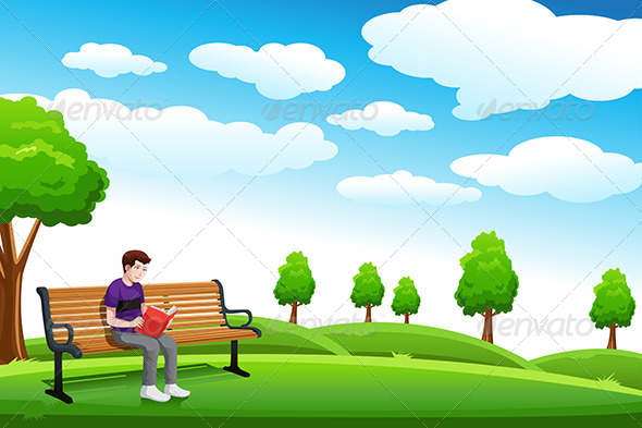 Man Reading a Book on the Bench - People Characters