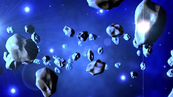 Animation of Asteroids floating in space