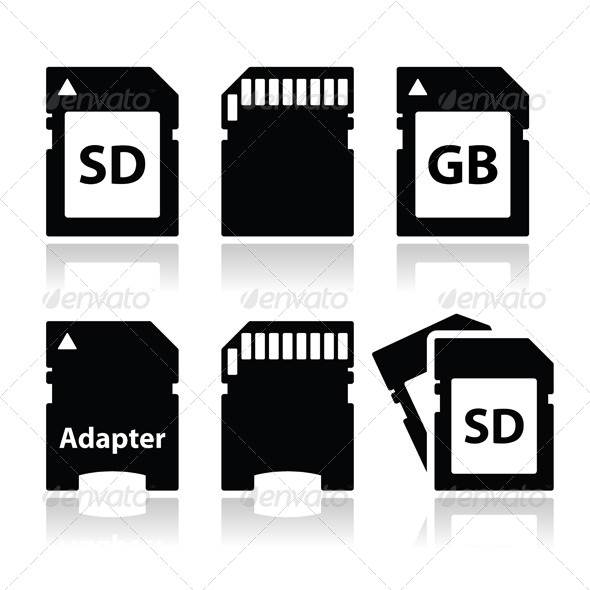 SD, Memory Card, Adapter Icons - Media Technology
