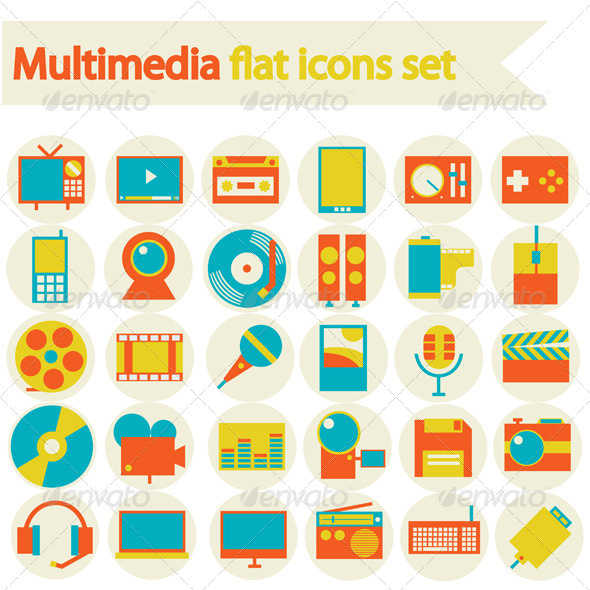 Multimedia Flat Icons Set - Media Icons