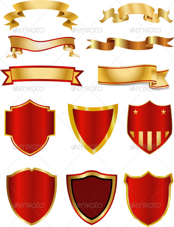 Golden Ribbon,Banner And Shield Collection - Decorative Symbols Decorative