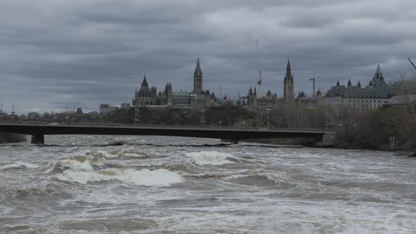 View of Parliament Hill form Ottawa River during massive flood. alt