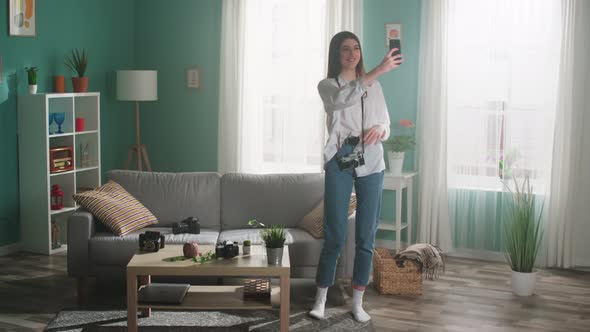 Woman Blogger Is Recording Video At Home