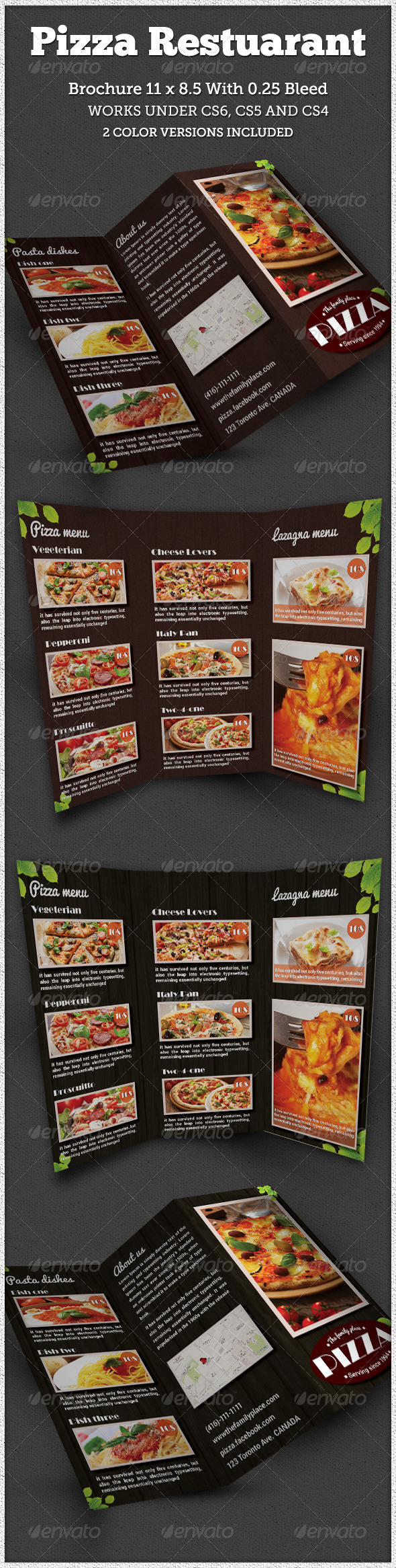Pizza Restaurant Tri-fold Brochure Indesign - Brochures Print Templates