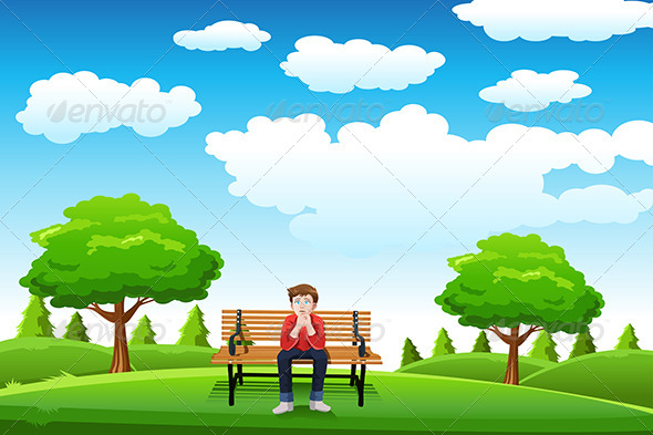 Man Sitting on the Bench - People Characters