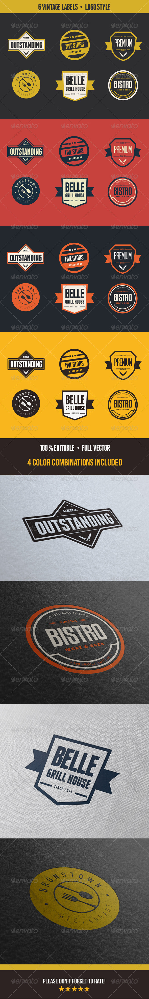 Vintage Labels and Badges Restaurant Logo - Vectors