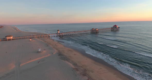 Static Aerial View Of Huntington Beach Pier