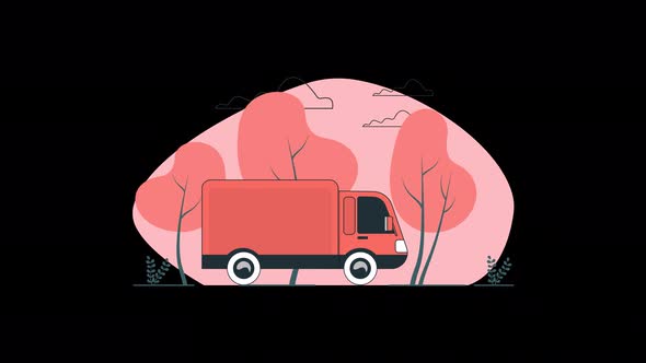 4K Transparent Flat Delivery Truck Animation