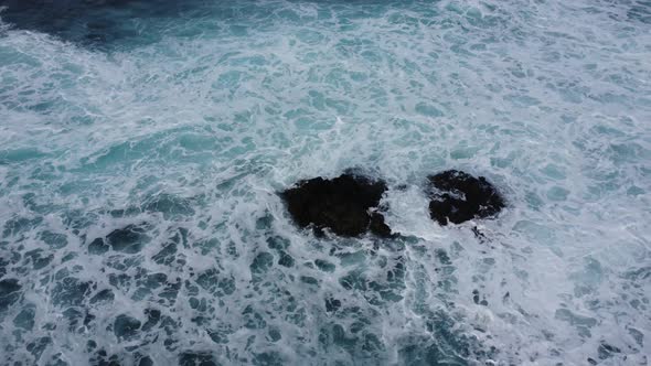 shooting of magnificent intense sea waves emerald green color.drone 4k alt