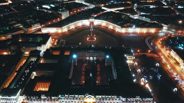 Aerial View of Winter Palace or Hermitage From Palace Embankment with Palace Square in the