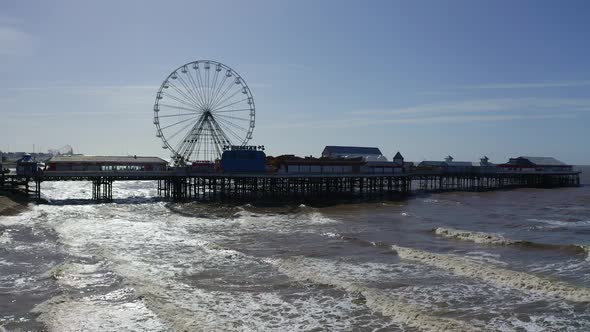Stunning aerial view of the famous Blackpool pier at high tide, by the award winning Blackpool beach alt