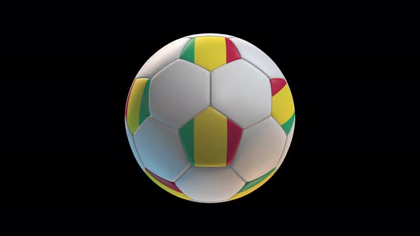 Soccer ball with flag Guinea, on black background loop alpha