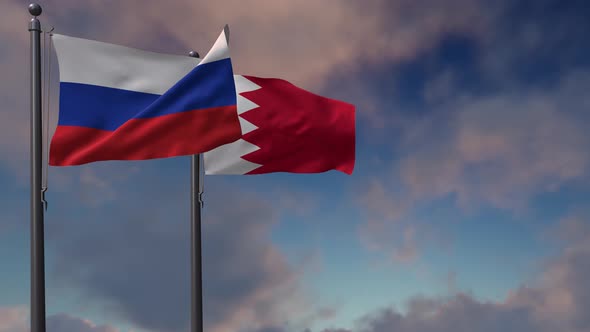 Bahrain Flag Waving Along With The National Flag Of The Russia  4K alt