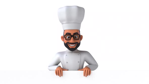 Fun 3D cartoon animation of an indian chef with alpha alt