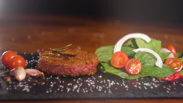 Plant Based Vegan Burger Meat Fake Vegeterian Beef Meat Close Up Fresh Impossible Veggie Food Beyond alt