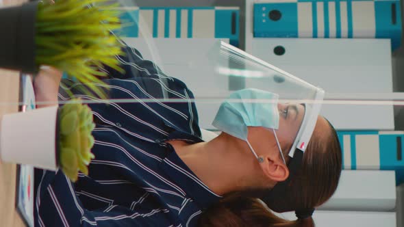 Businesswoman Wearing Face Protection on New Normal Workplace alt