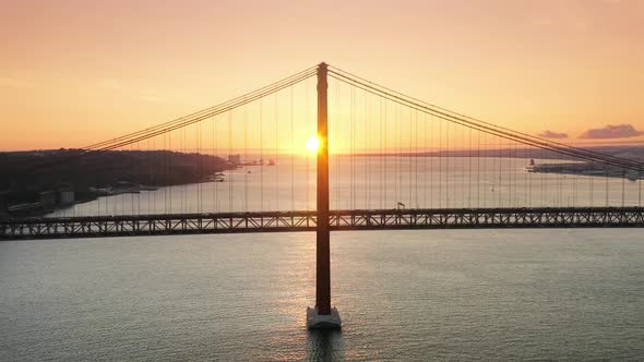 Spectacular Scenery of Long Suspension Bridge Striking a Skyline alt
