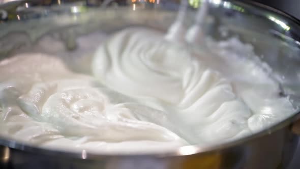 The Mixer Beats The Cream For The Cake. Culinary Preparation Of Sweets. Pie Baking For The Holiday. alt