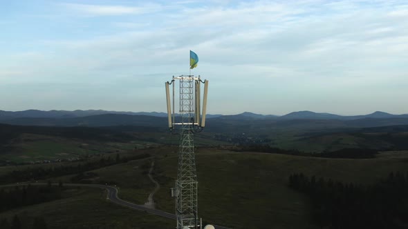 Footage B-roll Aerial Drone View of Tower Antennas Telecommunication Cell Phone, Radio Transmitters alt