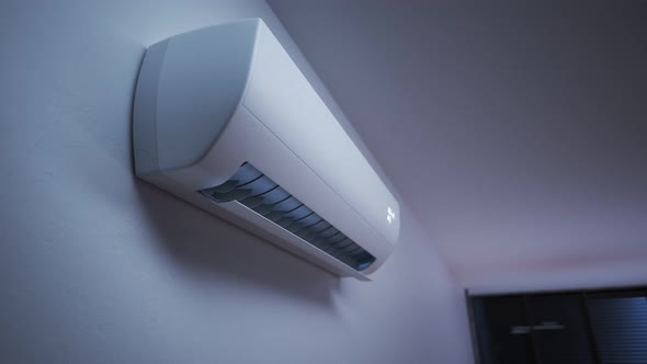Internal unit of a split air conditioner. Smooth and slow camera heading. 4K HD