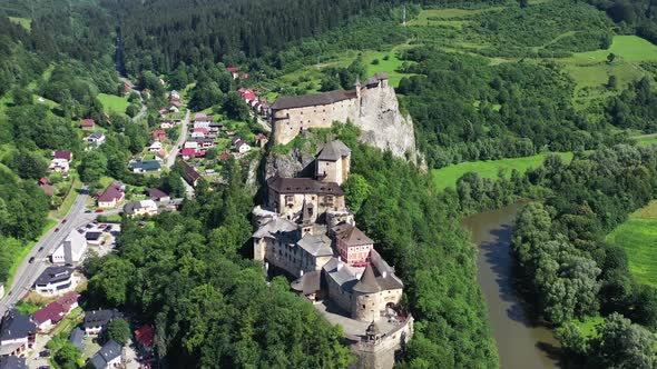 Aerial view of Oravsky castle in Oravsky Podzamok village in Slovakia alt