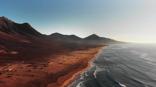 Aerial view of Fuerteventura's beautiful beach -  Playa de Cofete, Canary Islands, Spain. alt