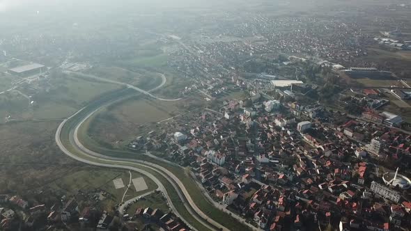 Aerial view of small European town alt