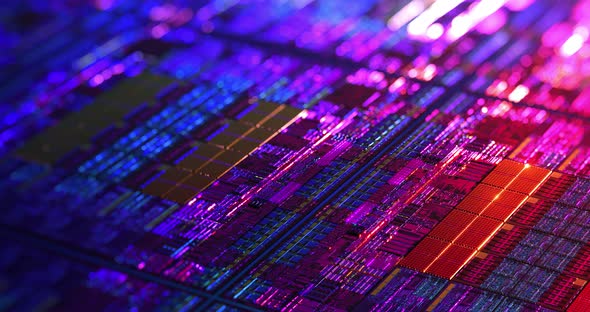 Futuristic die chip processor technology background. 