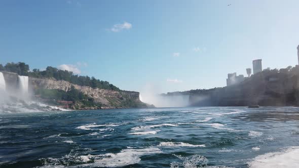 Niagara Falls. View on Niagara Falls from boat in time of Voyage to the Falls Boat Tour. alt