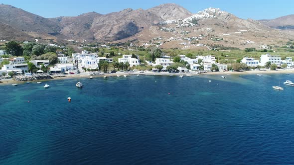 Livadi beach on the island of Serifos in the Cyclades in Greece seen from the alt