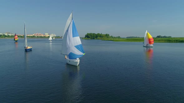 Aerial Drone Footage of Regatta or Sailing Race at Dnipro River