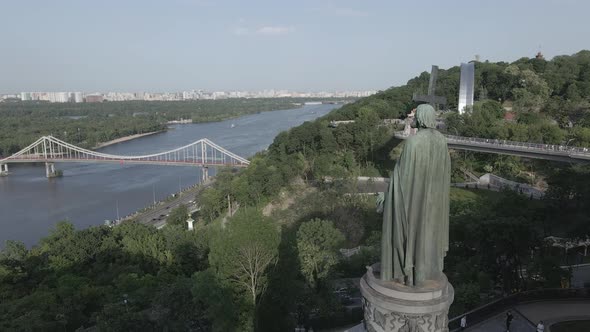 Kyiv, Ukraine: Monument To Volodymyr the Great. Aerial View, Flat, Gray alt