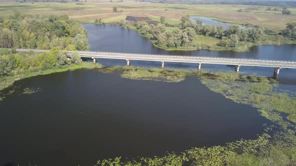 Auto Road Bridge Over Desna River in Chernihiv Region, Ukraine