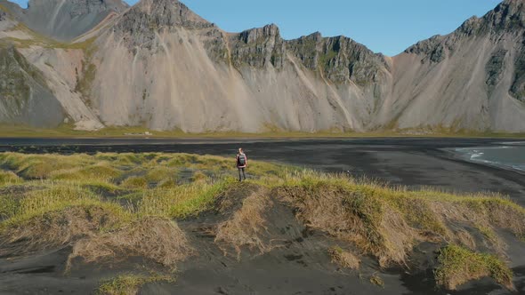 Epic Drone View of the Landscape in Stokksnes Iceland alt