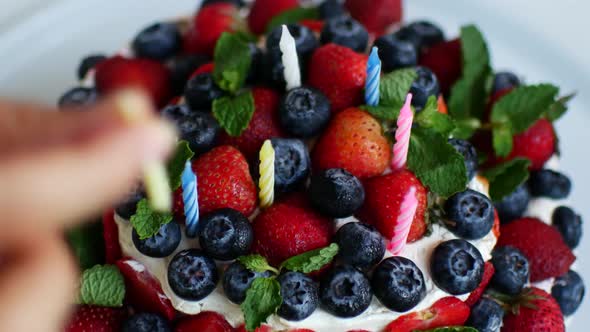 Large Berry Cake with Strawberries and Blueberries