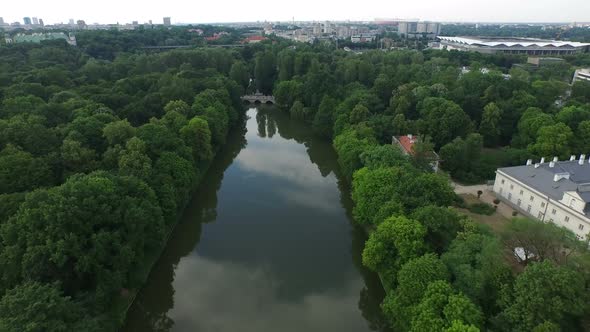Aerial view of Lazienki Park in Warsaw