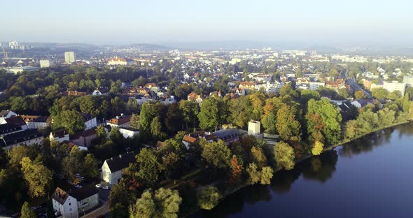 Drone shot of Regensburg and the old town in golden October alt