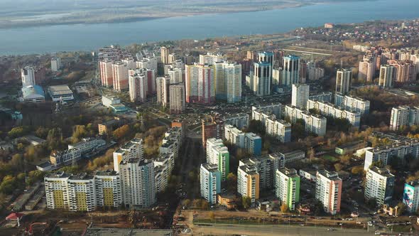 Residential District Near River in City