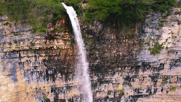 Scenic Drone Shot of Kinchkha Waterfall on Okatse Canyon Imereti Region Georgia Caucasus alt